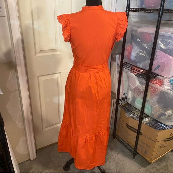 Who What Wear Dress Women Small Eyelet Short sleeve Tier Pleated Button Up belt - Picture 2 of 14